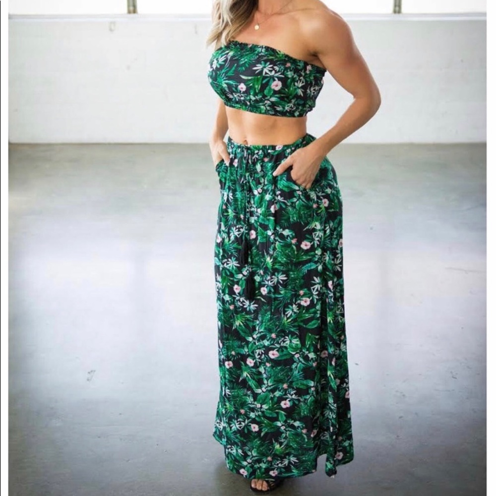 Floral Print Tube Top and Skirt Set